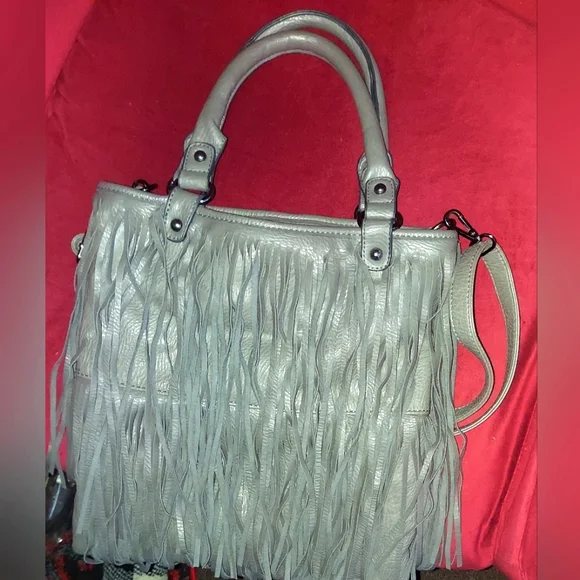 FRINGE BAG, GREY, BEAUTIFUL BAG, BY BAM FOREVER, CROSSBODY/TOP HANDLE, - Picture 3 of 10